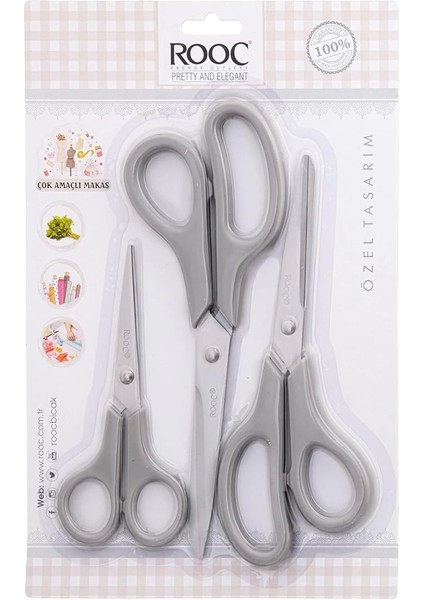 Premium Serisi Ergonomik Saplı Çelik Gıdaya Temasa Uygun 3'lü Set Mutfak Makası, Mavi