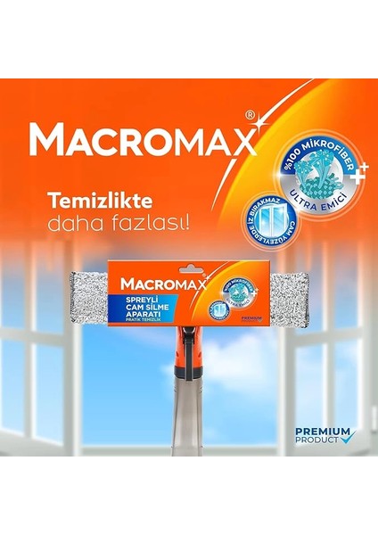 Max Spreyli Cam Silme Aparatı, 3'ü 1 Arada Çekpaslı ve Mikrofiberli Camsil, Iz Bırakmaz