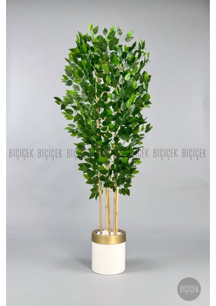 Yapay Benjamin Ağacı 170CM Krem Metal Saksıda Gold