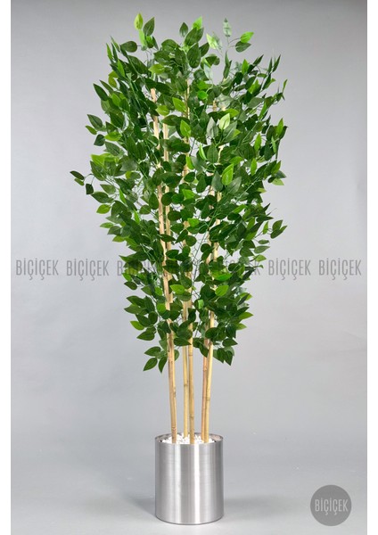 Yapay Benjamin Ağacı 170CM Gümüş Metal Saksıda