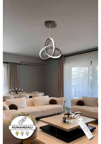 Alex Black Kumandalı 3 Renk Modern Sarkıt LED Avize modelleri