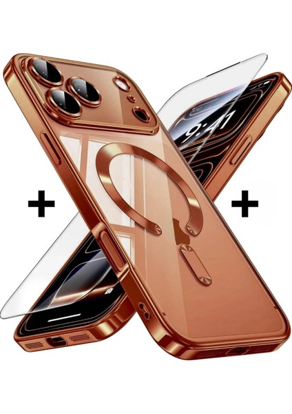 iPhone 17 Pro Max Kılıf Magsafe Manyetik Kamera Lens Cam Korumalı + Kırılmaz Ekran Cam Koruyucu Set