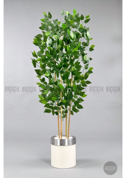 Yapay Benjamin Ağacı 140CM Krem Gümüş Metal Saksıda indirimleri