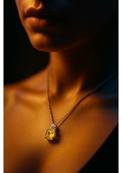 Sitrin Taşlı Lotus Başlık Gümüş Kolye modelleri