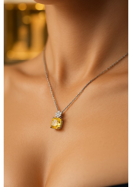 Sitrin Taşlı Lotus Başlık Gümüş Kolye indirimleri