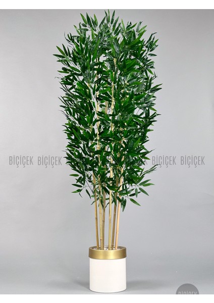 Yapay Bambu Ağacı 170CM Krem Metal Saksıda Gold