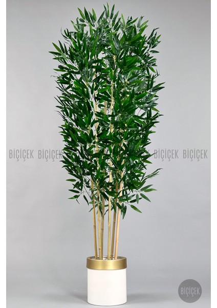 Yapay Bambu Ağacı 170CM Krem Metal Saksıda Gold