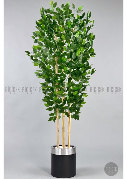 Yapay Benjamin Ağacı 170CM Siyah Metal Saksıda Gümüş