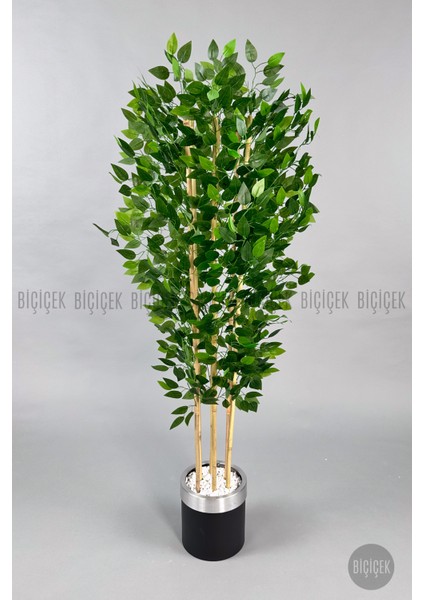 Yapay Benjamin Ağacı 170CM Siyah Metal Saksıda Gümüş