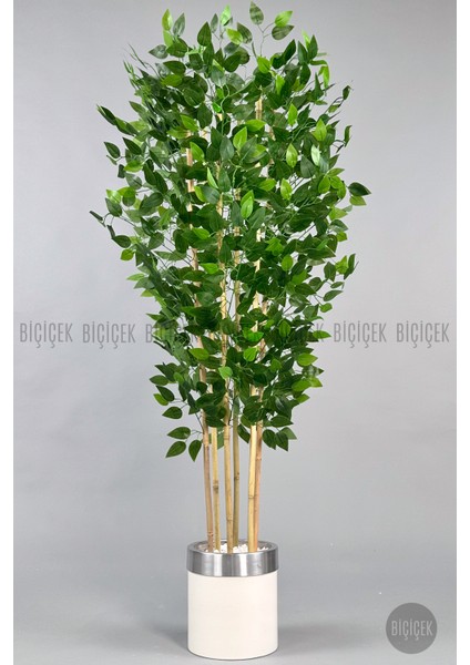 Yapay Benjamin Ağacı 170CM Krem Metal Saksıda Gümüş