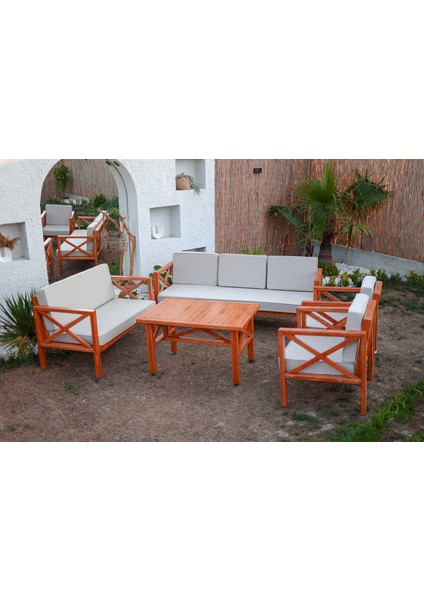 Ahşap Bahçe Mobilyası Balkon Takımı 3lü Koltuk I 2 x Tekli Koltuk I 1 Çiftli Koltuk I Masa I Minderler Dahil fiyatları