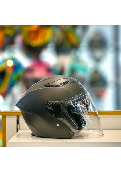 Proyou Yazlık Vizörlü Motosiklet Kaskı Mat Siyah