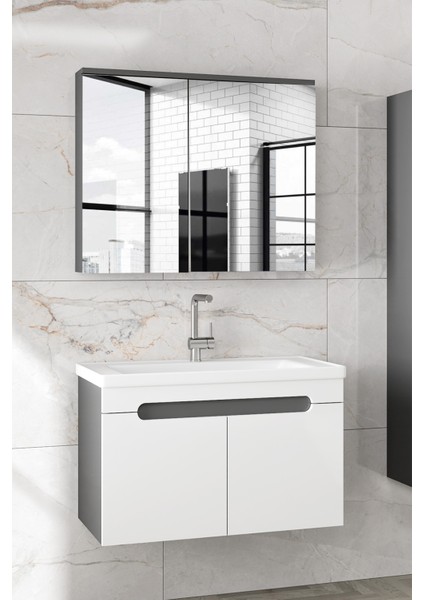 Ardi 80 cm Seramik Lavabolu Banyo Dolabı Seti-Mdf-Hazır Kurulu--