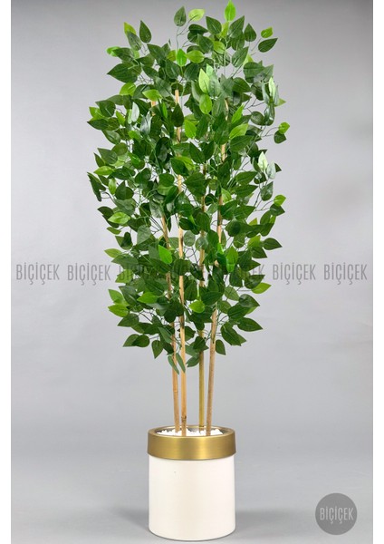 Yapay Benjamin Ağacı 140CM Krem Gold Metal Saksıda