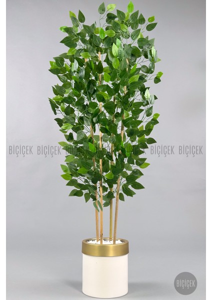 Yapay Benjamin Ağacı 140CM Krem Gold Metal Saksıda fırsatları