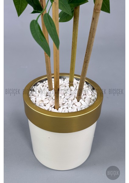 Yapay Benjamin Ağacı 140CM Krem Gold Metal Saksıda