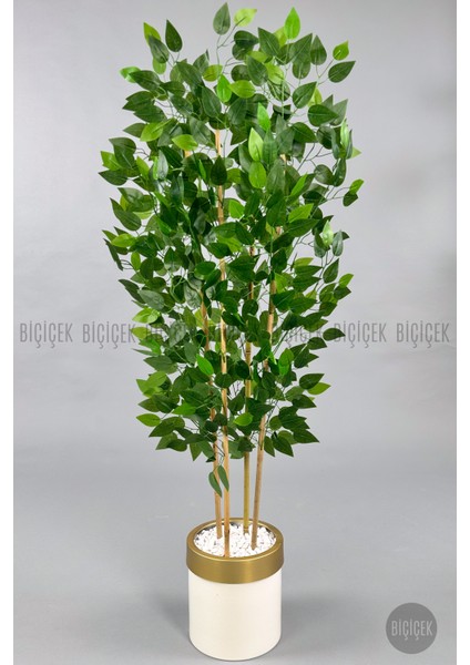 Yapay Benjamin Ağacı 140CM Krem Gold Metal Saksıda