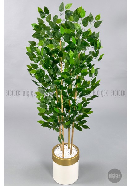 Yapay Benjamin Ağacı 140CM Krem Gold Metal Saksıda