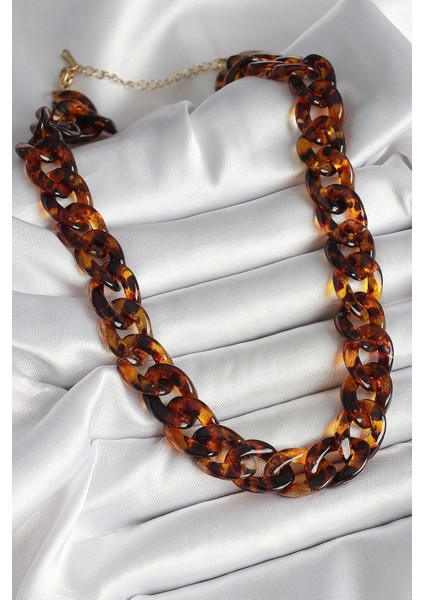 Leopar Desenli Mika Kalın Zincir Kadın Kolye - TJ-BKO10235