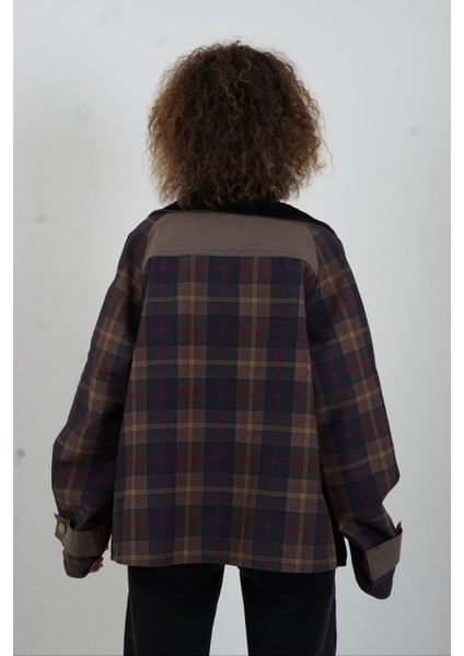 Kadife Kontrast Yaka Ekose Ceket modelleri