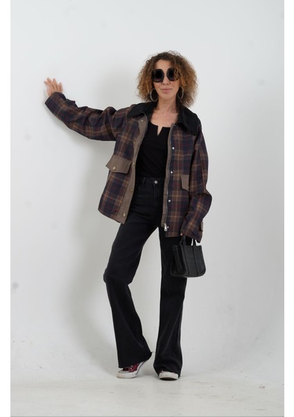 Kadife Kontrast Yaka Ekose Ceket indirimleri