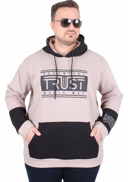 Mocgrande Büyük Beden Kapüşonlu Sweat Double Face Trust 25701 Bej