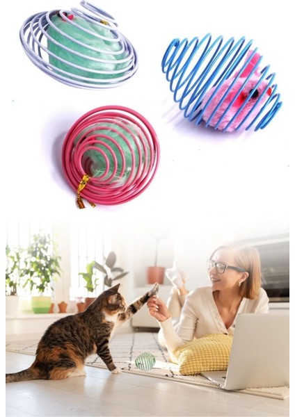 Yaylı Metal Fareli Kafes Kedi Oyun Topu Sıçrayan Spiral Kedi Topu