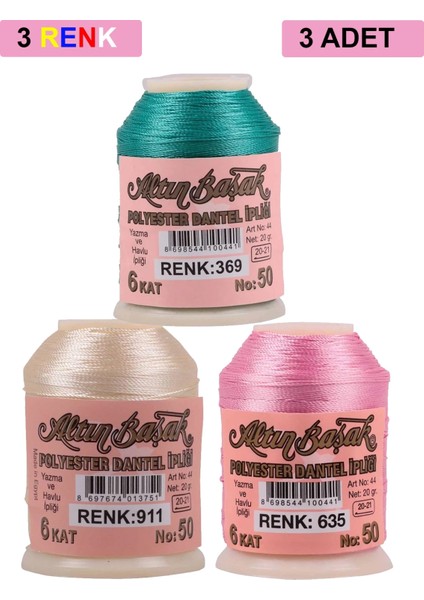 3 Adet Altınbaşak Oya ve Dantel Ipi 20 gr - Royaleks - No: 911 - 635 - 369