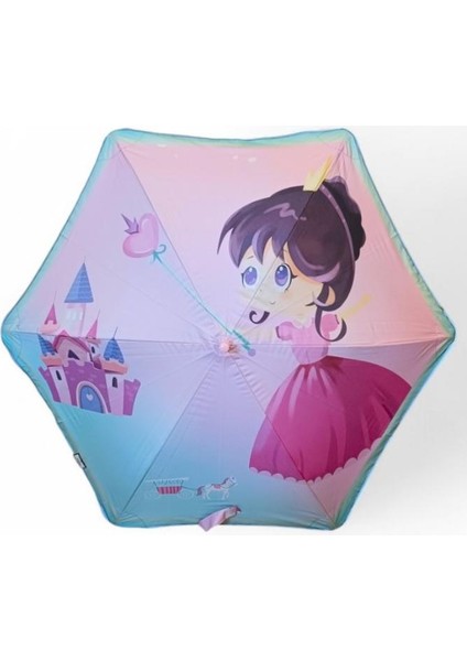 Kız Çocuk Baston Şemsiye Reflektörlü Karakter Desenli Boyu 70 cm Çapı 80 cm 6 Telli Isim Etiketli