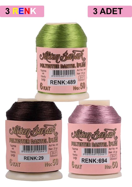 3 Adet Altınbaşak Oya ve Dantel Ipi 20 gr - Royaleks - No: 029 - 694 - 489