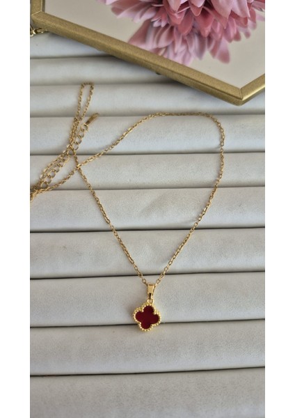 Çelik Minimal Bordo Cleef Kolye modelleri