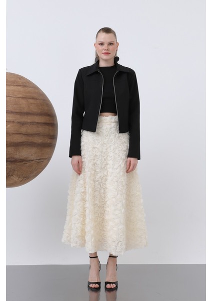 Kadın Gül Motifli Kloş Tül Etek - 20628ETK - fiyatları