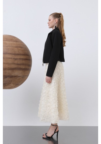 Kadın Gül Motifli Kloş Tül Etek - 20628ETK - modelleri