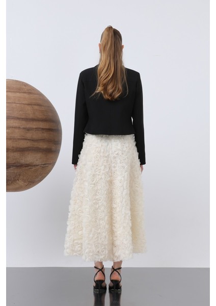 Kadın Gül Motifli Kloş Tül Etek - 20628ETK - fırsatları