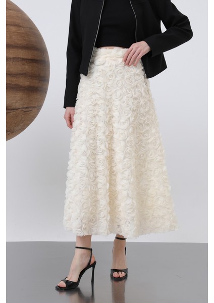 Kadın Gül Motifli Kloş Tül Etek - 20628ETK - indirimleri