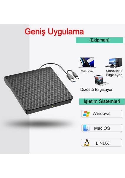 Type-C USB DVD Harici Yazıcı 3.0 Hızlı Okuma/yazma Tak Çalıştır Taşınabilir Geniş Uyumluluk Az Güç fırsatları
