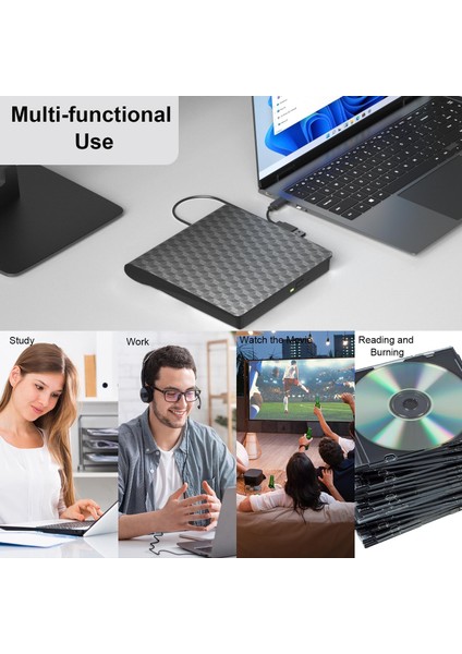 Type-C USB DVD Harici Yazıcı 3.0 Hızlı Okuma/yazma Tak Çalıştır Taşınabilir Geniş Uyumluluk Az Güç indirimleri