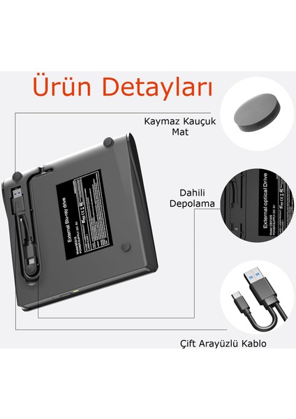 Type-C USB DVD Harici Yazıcı 3.0 Hızlı Okuma/yazma Tak Çalıştır Taşınabilir Geniş Uyumluluk Az Güç