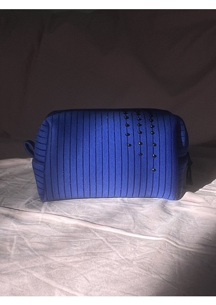El Yapımı Boncuk İşlemeli Organizer Çanta - Neopren Kumaş - Fermuarlı - Çok amaçlı -Makyaj / Kalemlik / Seyahat Çantası (20x11x11 cm) - Geniş Boy