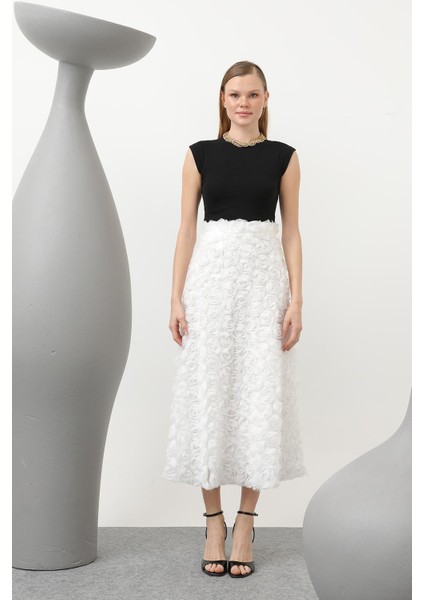 Kadın Gül Motifli Kloş Tül Etek - 20628ETK - fiyatları