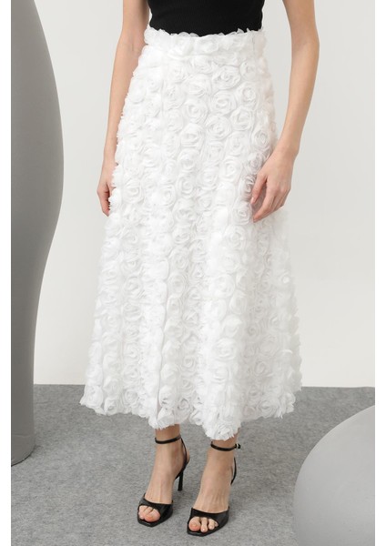 Kadın Gül Motifli Kloş Tül Etek - 20628ETK - fırsatları