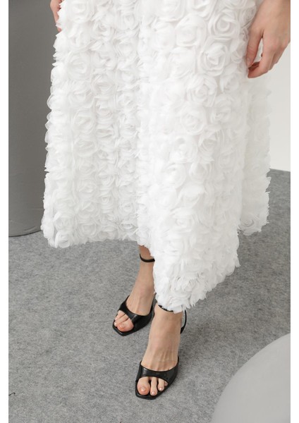 Kadın Gül Motifli Kloş Tül Etek - 20628ETK - indirimleri