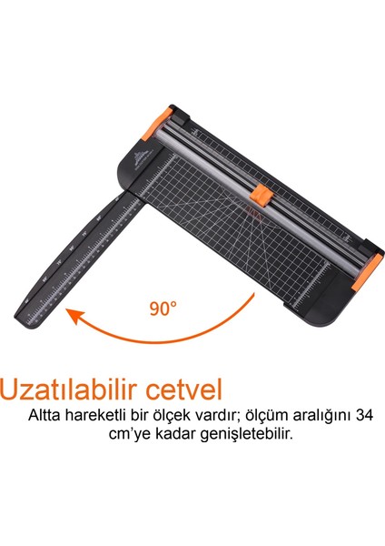 Giyotin Kağıt Kesici, Güvenlik Bıçaklı Çift Yönlü Kesim, Sağlam Plastik Yan Cetvel Çok Amaçlı, Ofis