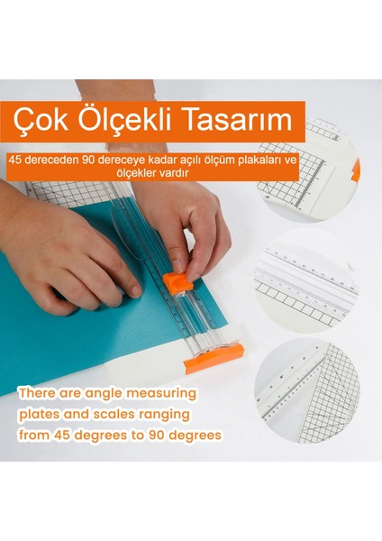 Giyotin Kağıt Kesici, Güvenlik Bıçaklı Çift Yönlü Kesim, Sağlam Plastik Yan Cetvel Çok Amaçlı, Ofis