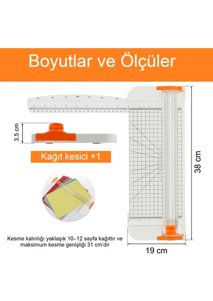 Giyotin Kağıt Kesici, Güvenlik Bıçaklı Çift Yönlü Kesim, Sağlam Plastik Yan Cetvel Çok Amaçlı, Ofis