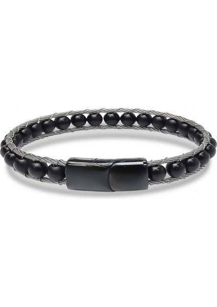 Oniks Doğaltaş ve Çelik Halat Örme Bileklik indirimleri