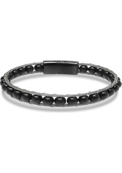 Oniks Doğaltaş ve Çelik Halat Örme Bileklik