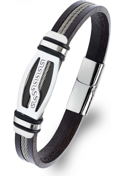 Deri Kordonlu Çelik Halat Erkek Bileklik