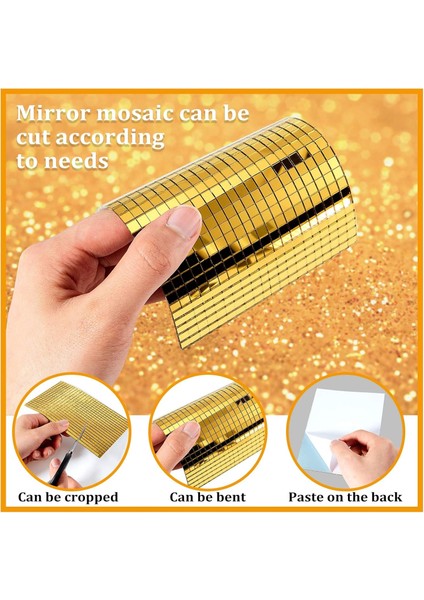 3’lü Kendinden Yapışkanlı Gold Ayna Mozaik Disco Sticker Duvar Çerçeve Eşya Dekoratif Kaplama 30X30 indirimleri