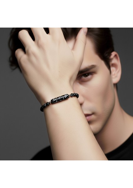 Snowy Obsidian Doğaltaş Çelik Halat ve Çelik Klipsli Bileklik fiyatları